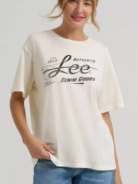 Lee Denim Goods Graphic Tee Women's XXL Oversized Cream Logo T-Shirt Heritage